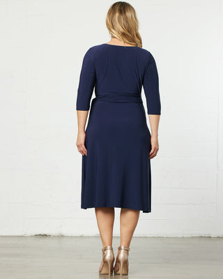 Sweetheart Knit Wrap Dress in Navy Blue