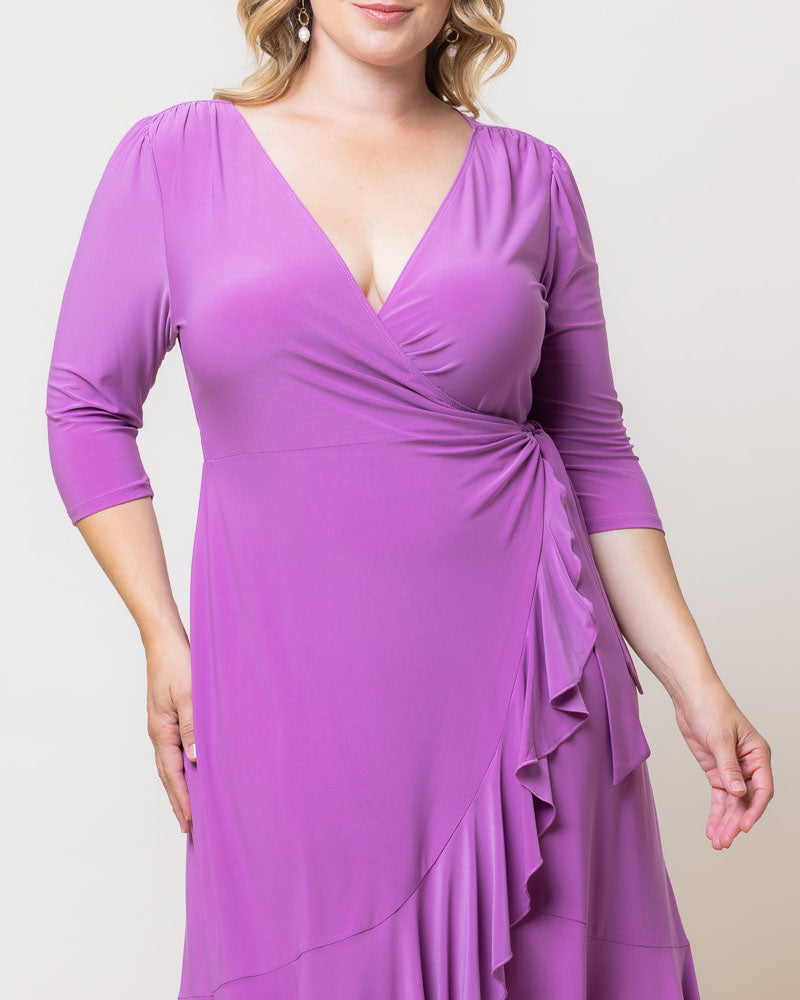 Kiyonna Plus Size Whimsy Ruffled Midi Wrap Dress