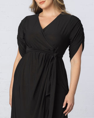 Eden Faux Wrap Dress  in Black Noir