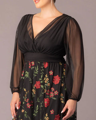 Isabella Embroidered Mesh Gown in Briar Rose