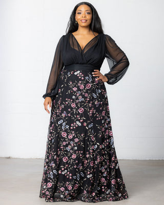 Isabella Embroidered Mesh Gown in Moonlit Garden