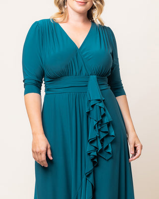 Veronica Ruffled Evening Gown in Teal Topaz