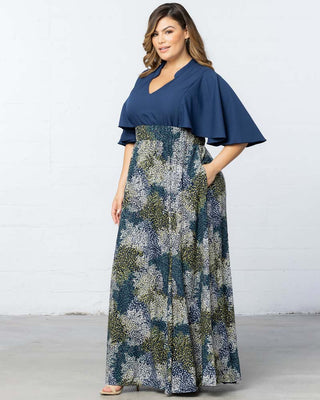 Avisa A-Line Evening Gown - Sale! in Blue Impressionist Print