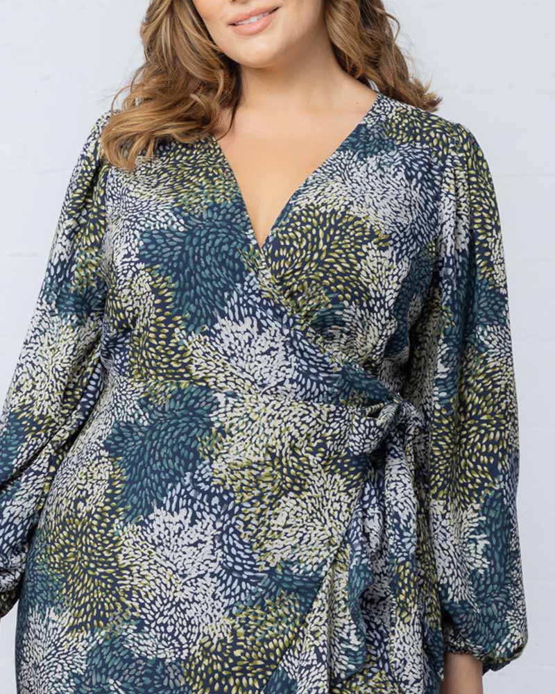 Kiyonna Plus Size Julia Long Sleeve Wrap Dress Kiyonna Plus Size Julia Long Sleeve Wrap Dress