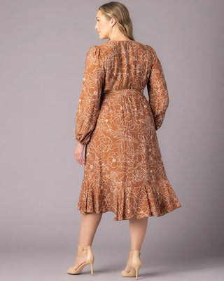 Julia Long Sleeve Wrap Dress in Chocolate Floral Print