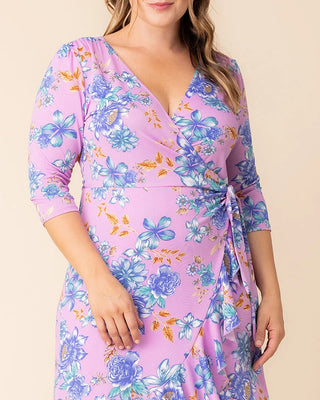 Flirty Flounce Wrap Dress in Lilac Tropical Florals