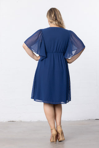 Florence Flutter Sleeve Dress  in Denim Blue Dot
