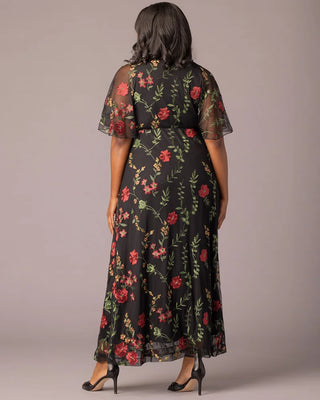 Embroidered Elegance Evening Gown in Briar Rose