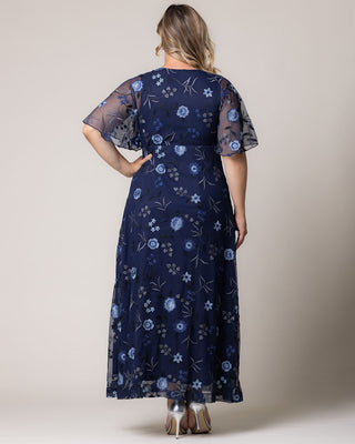 Embroidered Elegance Evening Gown in Twilight Blooms
