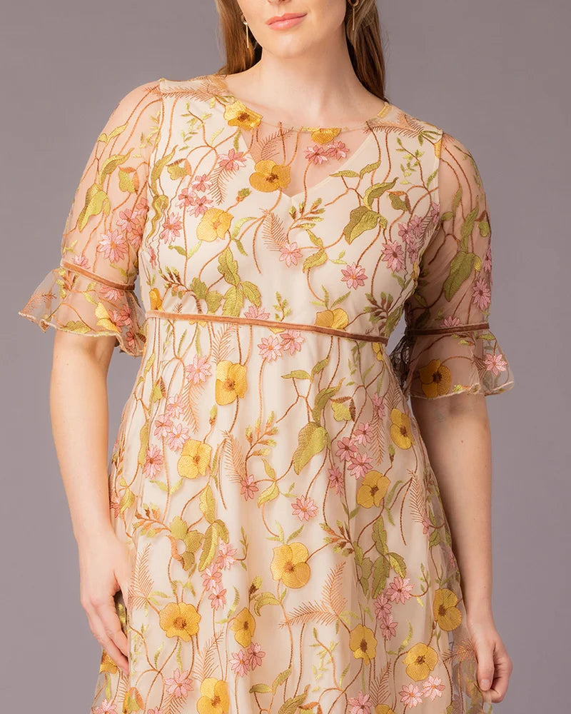 Wildflower Embroidered Dress - Plus Sunkissed Garden / 3X Wildflower Embroidered Dress - Plus Sunkissed Garden / 3X