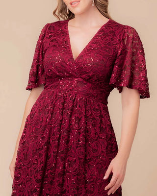 Starry Sequined Lace Cocktail Dress in Pinot Noir