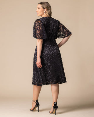 Starry Sequined Lace Cocktail Dress in Storm Grey