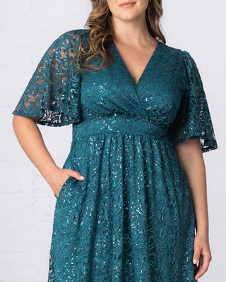 Starry Sequined Lace Cocktail Dress in Teal Topaz