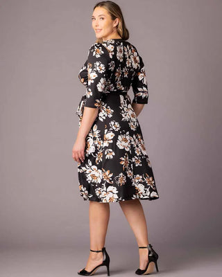 Signature Print Wrap Dress in Black Scattered Blooms
