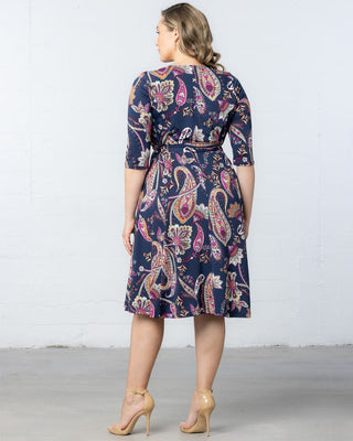 Signature Print Wrap Dress in Navy Paisley Print