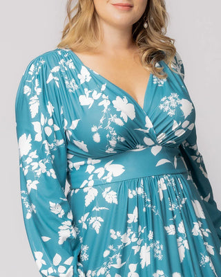 Kelsey Long Sleeve Maxi Dress in Aqua Blooms