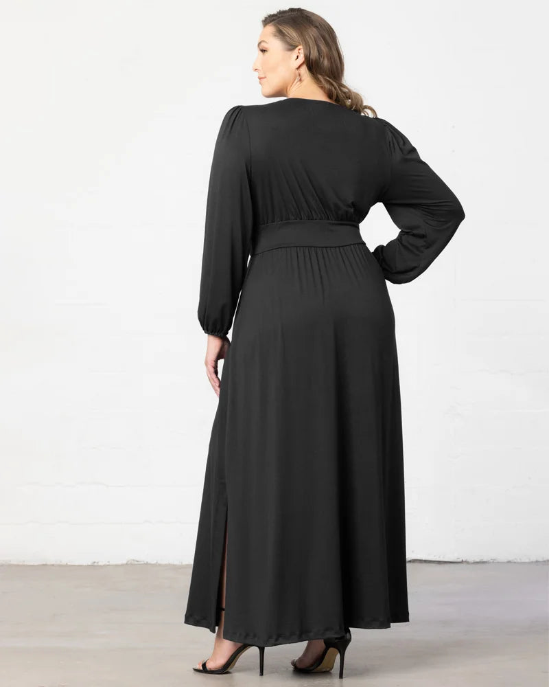 Kiyonna Plus Size Kelsey Long Sleeve Maxi Dress - Black Noir