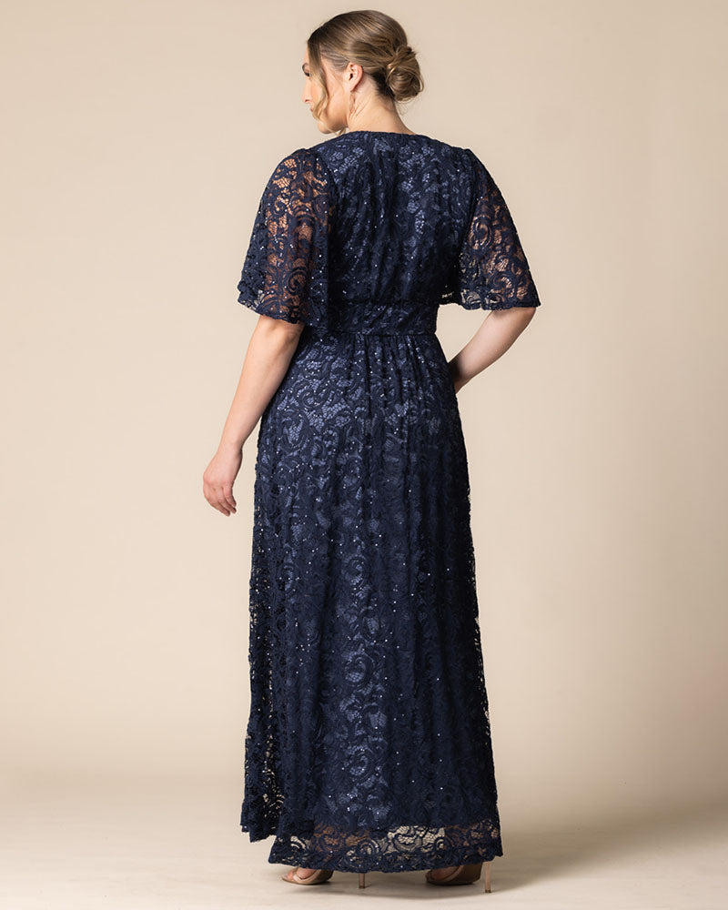 Luminous Sequin Lace Long Gown - Plus Navy / 4X Luminous Sequin Lace Long Gown - Plus Navy / 4X