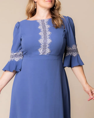 Villa Lace Trim Cocktail Dress in Slate Blue