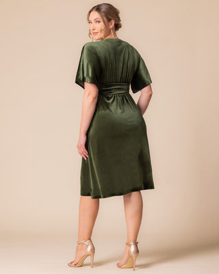 Angelic Velvet Midi Cocktail Dress in Olive
