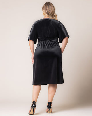 Angelic Velvet Midi Cocktail Dress in Onyx