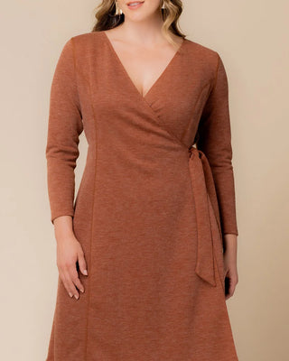 London Sweater Knit Wrap Dress in Cinnamon