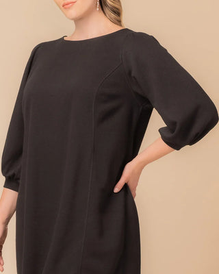 Madison Sweater Knit Shift Dress in Black Noir