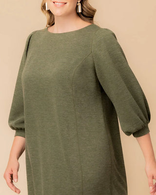 Madison Sweater Knit Shift Dress in Forest Green