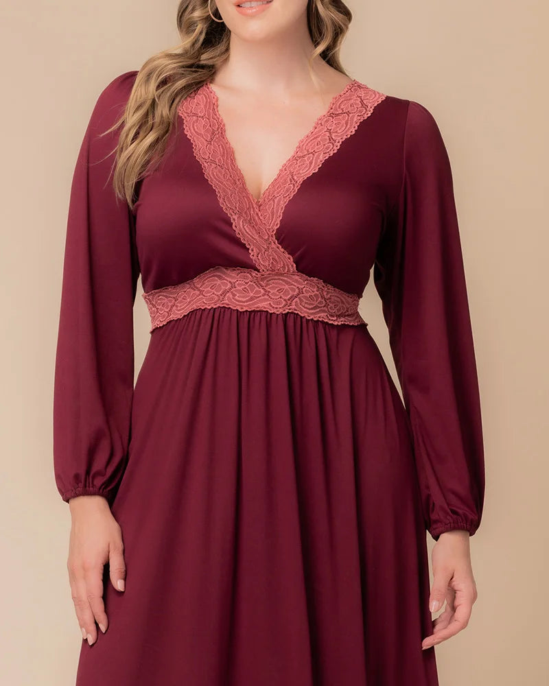 Kiyonna Women's Plus Size Lara Lace Trim Long Dress, 3X