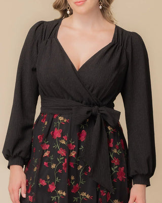 Chelsea Embroidered Midi Cocktail Dress in Floral Flare