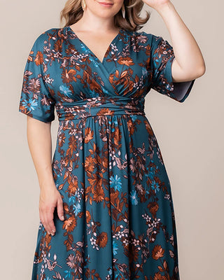Vienna Maxi Dress in Teal Blue Asters