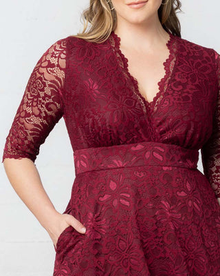 Maria Lace Evening Gown in Pinot Noir