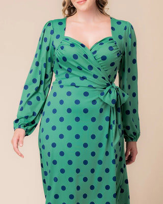Socialite Sweetheart Polka Dot Wrap Dress in Green Polka Dot