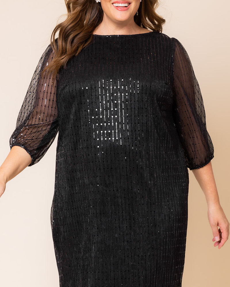 plus size black sequin dresses Kiyonna Plus Size Sequin Splendor Shift Dress