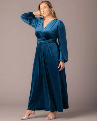 Vivienne Velvet Evening Gown in Teal Topaz
