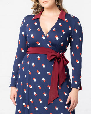 Sophisticate Wrap Dress  in Navy Dot Duo