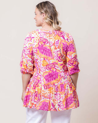 Oasis Flowy Swing Tunic Top in Artful Tropical Print