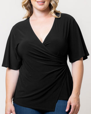 Stella Faux Wrap Top in Black Noir