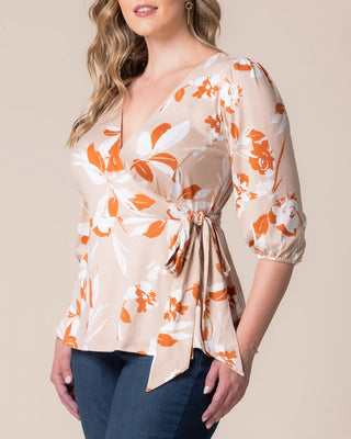 Nina Wrap Top in Artful Sunset Blooms
