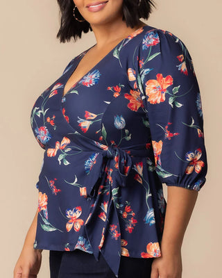Nina Wrap Top in Vibrant Navy Florals