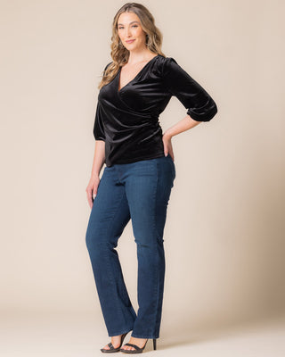 Odette Velvet Faux Wrap Top in Onyx
