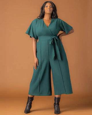 Evelyn Cropped Wide Leg Jumpsuit in Hunter Green