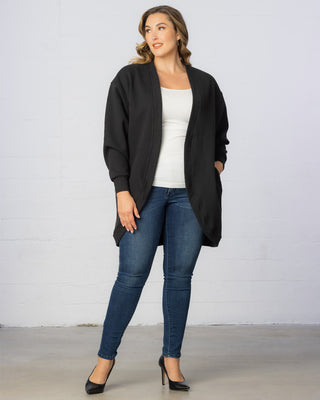 Open Front Faux Fur Cardigan with Pockets in Black