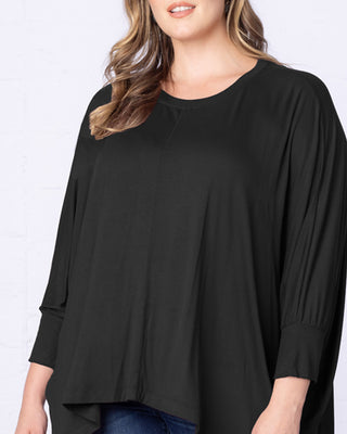 Long Sleeved Hi-Lo Cape Tunic Top in Black