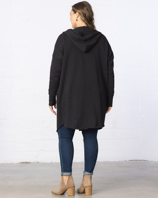 Open Front Longline Hooded Cardigan in Black