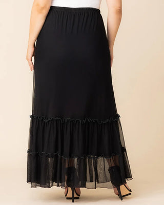 Isla Tiered Mesh Maxi Skirt in Black Noir