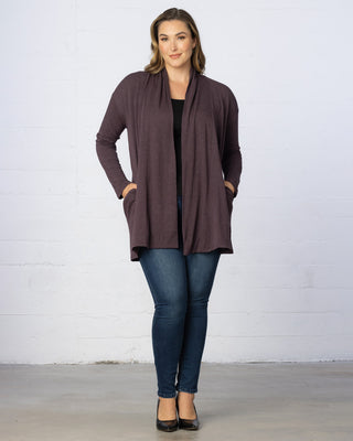 Longline Cardigan with Back Yoke in Majestic Purple