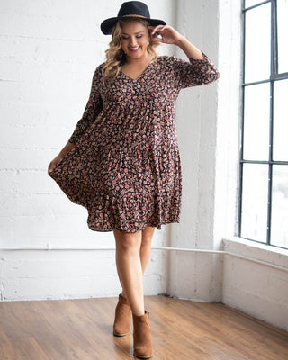 Issy Tiered Tunic Dress  in Black Floral Print