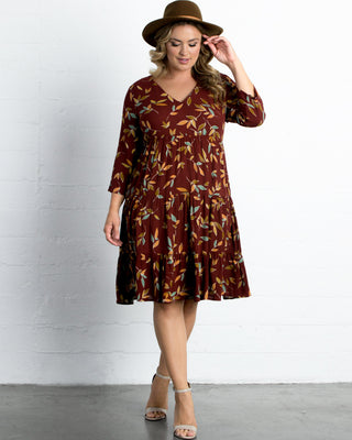 Issy Tiered Tunic Dress  in Warm Leaf Motif