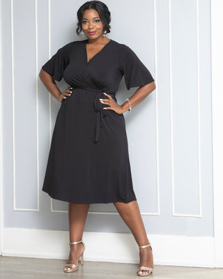 Melody Faux Wrap Dress  in Black